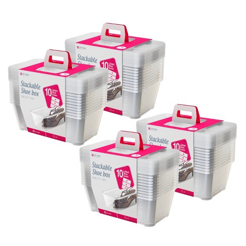 4 Pack Storage Shoe Box, Stackable Storage Bins Shoe Container