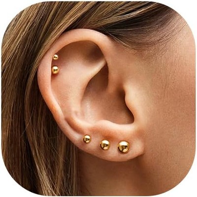 5 Pairs 14K Gold Plated Stud Earrings for Women, Hypoallergenic Earring Sets for Multiple Piercing, Premium Cubic Zirconia Studs