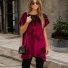 Amaryllis Women's Velvet Tunic with Asymmetrical Hem Round Neck Short Sleeves Loose Fit Side Pockets Comfortable - 3 of 4