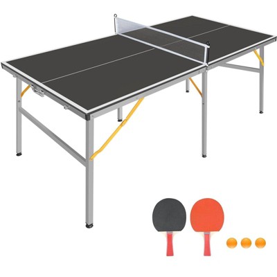 SEVOBAL Table Tennis Accessories 6ft Foldable Ping Pong Table with Net Paddles and Balls for Indoor and Outdoor Games, Black, 39"*39"*3.94"