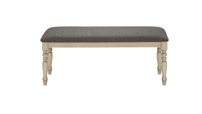 Antique Gray 48" Upholstered Wood Bench with Turned Legs