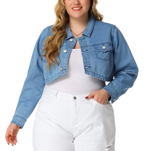 Agnes Orinda Women Plus Size Classic Denim Denim Casual Jacket Blue 1X