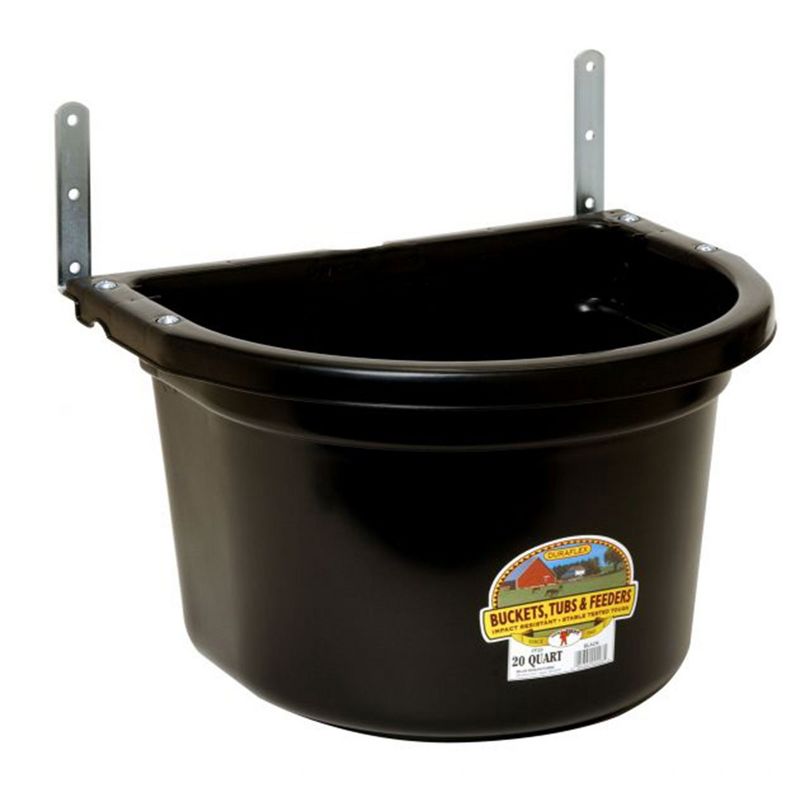 Little Giant 20 Quart Heavy Duty Mountable Plastic Fence Feeder Bucket for Feeding Small Livestock and Pets at Home or Farm, Black, 1 of 7