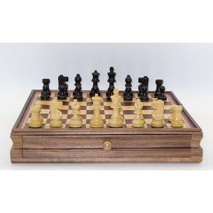 WorldWise Imports Chess Set - Small Black French Knight Chessmen on Walnut/Maple Chest - 1 of 1