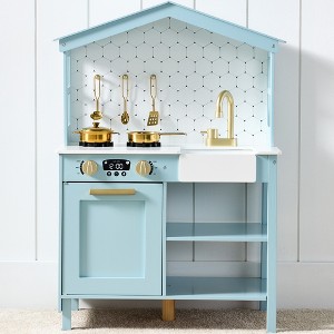 Best Choice Products Pretend Play Wooden Farmhouse Kitchen Set w/ Storage, Clicking Knobs, 5 Accessories - 1 of 4