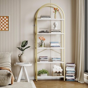 Arched Bookshelf 5-Tier Tall Standing Display Racks Metal Frame Modern Wood Storage Rack Shelf for Living Room Home Office - 1 of 4