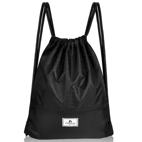 Costway Drawstring Backpack String Bag Folding Sports Sack W zipper Pocket Black Target