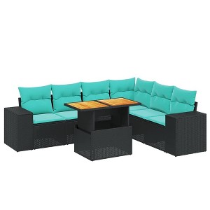 vidaXL 7 Piece Patio Sofa Set with Cushions Black Poly Rattan - 1 of 4