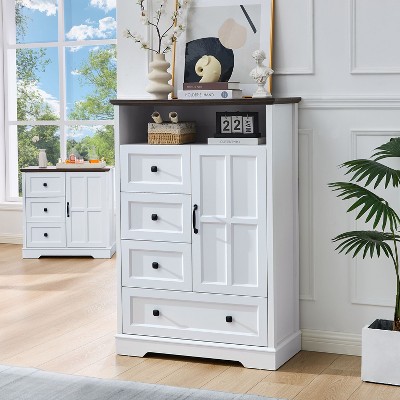 Farmhouse 4 - Drawers Dresser Organizer, Rustic Tall Chest of Drawers for Bedroom