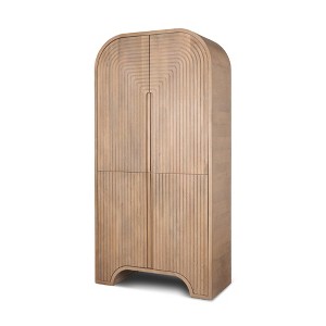 HomeRoots 72" Natural Solid Wood Textured Door Arched Cabinet With Four Doors - 1 of 4