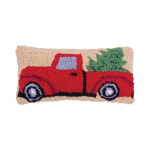 C&F Home 6" x 12" Red Truck w/ Christmas Tree Hooked Petite/Small Accent Throw Pillow - 1 of 4