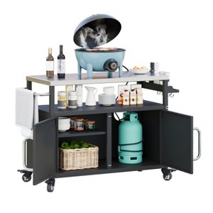 SUGIFT 54.5" Outdoor Kitchen Island with Stainless Steel Tabletop, BBQ Grill Prep Cart with Storage Cabinet - 1 of 4