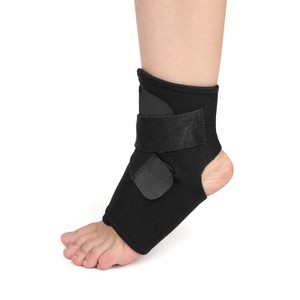 Unique Bargains Ankle Support with Hook Loop Closure Wrap Protector Insoles Black 1 Pc - 1 of 4