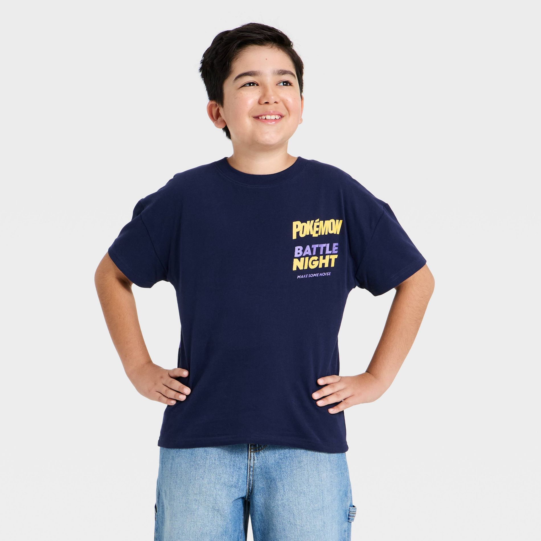 Boys' Pokemon Short Sleeve Battle Night Front and Back Oversized Graphic T-Shirt - Navy Blue
