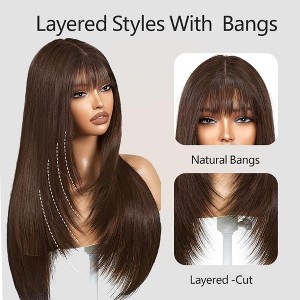 Jessie's Wig 22Inch Lace Frontal Straight Wig With Bangs 5X5 Lace Brown Color 1 Pc/Pack - 1 of 4