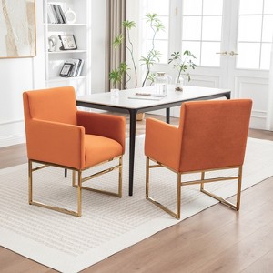 SEYNAR Modern Velvet Accent Arm Dining Chair Set of 2 with Metal Legs - 1 of 4