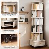 QingMoon 5 Tier Rotating Bookshelf, 360° Display Bookcase Tower, Wooden Standing Storage Rack with Wheels and Drawer for Living Room, Office - 3 of 4