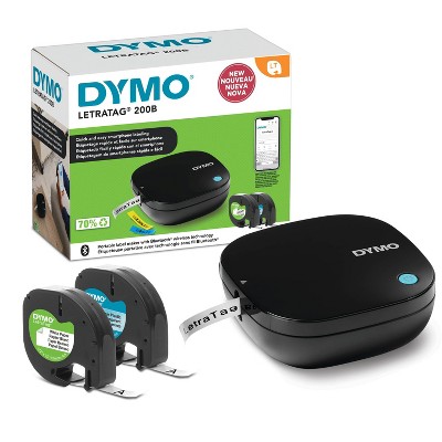 Dymo LetraTag 200B Bluetooth Label Maker Black with 2pk Assorted Label Tapes: Portable Label Printer, Battery Operated