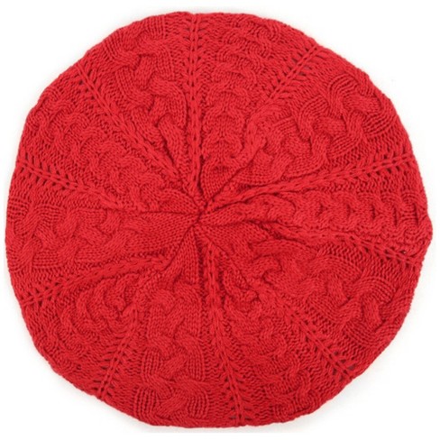 Women's Red Solid Color 11 Inch Diameter Knitted Acrylic Beret