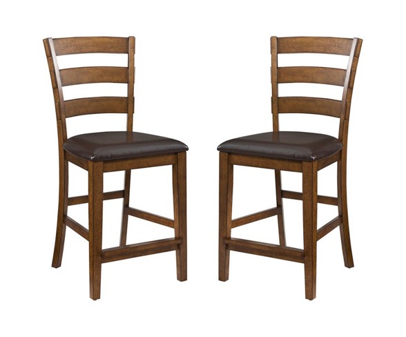 24" Santa Clara Ladderback Barstool with Faux Leather Seat Brandy Finish (Set of 2) - Intercon