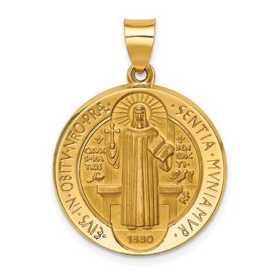 Black Bow Jewelry 14k Yellow Gold Hollow St. Benedict Reversible Medal, 22mm (7/8 In)