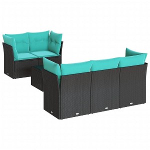 vidaXL 6 Piece Patio Sofa Set with Cushions Black Poly Rattan - Black - 1 of 4