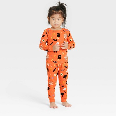Toddler Boys Halloween Pajamas Glow in The Dark Skeleton Pjs Cotton 2 Piece Pajama Set Pumpkin Sleepwear for Kids 