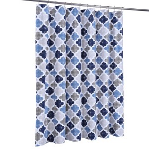 170GSM Fabric Polyester Cotton Print Bath Curtain, Linen Blend, Cross Pattern, Tassel Edge, Water-Resistant, Durable Shower Curtain - 1 of 4