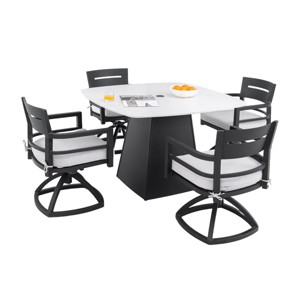 Aluminum Outdoor Dining Table Set for 4, Rounded Square Sintered Stone Table and 4 Swivel Rocker Chairs with Sunbrella Cushions - Koiai - 1 of 4