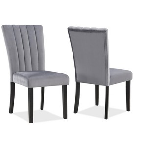 2pc Casual Upholstered Velvet Upholstery Chair Channel Tufted Back Wooden Dining Room Furniture Gray Black - 1 of 4