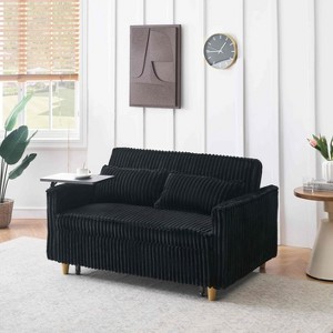 Multi-Functional Black Corduroy Convertible Sofa with Pull-Out Bed, Movable Tabletop & USB Charging Ports – Perfect for Living Rooms and Bedrooms - 1 of 4