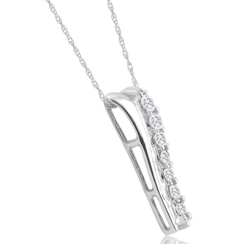 Pompeii3 1/2Ct Round-Cut Natural Diamond Pendant 10k White Gold 18" Necklace 1" Tall, 2 of 5