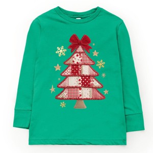 Christmas Tree Red Patchwork Print - Youth Long Sleeve Graphic T-Shirt - 1 of 4