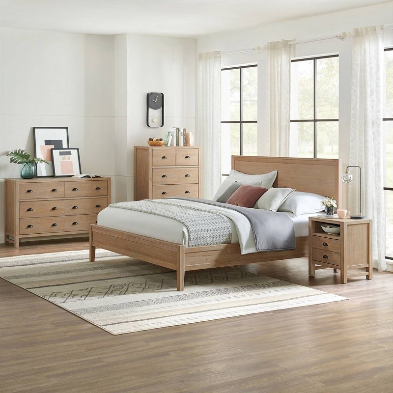 4pc Arden Wood Bedroom Set with 2 Drawer Nightstand Light Driftwood - Alaterre Furniture, 2 of 15