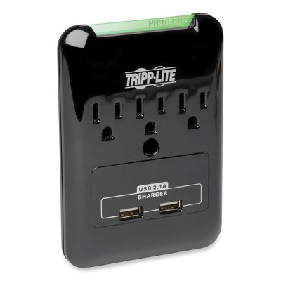 Tripp Lite Protect It! Surge Protector, 3 AC Outlets/2 USB Ports, 540 J, Black