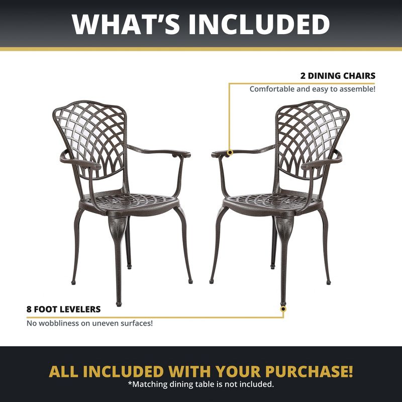 Kinger Home 2-Piece Outdoor Patio Chairs Set for 2, Cast Aluminum Patio Furniture Chairs, Patio Seating, Bronze, 5 of 9