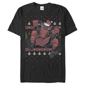 Men's Marvel Deadpool Santa Hat Ugly Sweater Holiday T-Shirt - 1 of 4