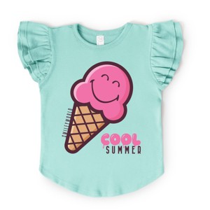 The Juniper Shop SmileyWorld Cool Summer Ice Cream Pink Flutter Sleeve Tee - 1 of 4