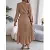 Women Pleated Dress Long Sleeve Stand Up Collar With Belt A-Line Flowing Dress - 3 of 4