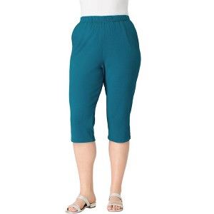 Roaman's Women's Plus Size Soft Knit Capri Pant - 1 of 4