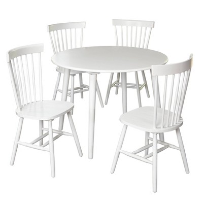 5pc Ravenna Dining Set White - Buylateral: Rubber Wood, Non-Extension, 4 Chairs
