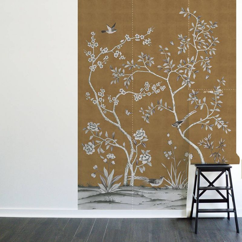 Tempaper &#38; Co. Chinoiserie Garden Antique Gold Removable Peel and Stick Vinyl Wall Mural, 4 of 6