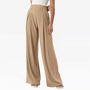 Womens Wide Leg Pants 2025 High Waist Palazzo Pants Stretch Fit Pleated Dressy Pants Business Trousers Office Work Suit Pants - 1 of 4