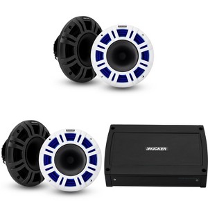 Kicker Marine 4 Ch Amp & ( 2 pair ) 8" LED KMXL Coaxial Speaker Audio Upgrade ( 48KXMA500.4, 48KMXL8) - 1 of 4