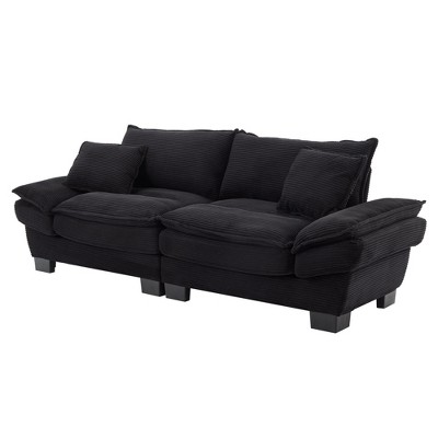 NicBex Upholstered Loveseat Couch Modern Corduroy Fabric Sofa Couch with Deep Seat and 2 Pillows for Living Room,Apartment,Black