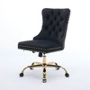 Black Office Chair,Modern Velvet Upholstered Tufted Button Home Office Chair with Golden Metal Base - 4 of 4