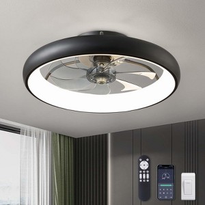Ludomide Ceiling Fans with Lights, Flush Mount Ceiling Fan with Lights and Remote, 6 Wind Speeds Smart Low Profile Ceiling Fan for Bedroom-Black - 1 of 4
