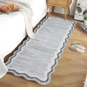 Scalloped Rug with Non Slip Backing, Low Pile Foldable Bordered Mats for Living Room, Bedroom - 1 of 4