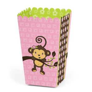 Big Dot of Happiness Pink Monkey Girl - Baby Shower or Birthday Favor Popcorn Treat Boxes - Set of 12 - 1 of 4