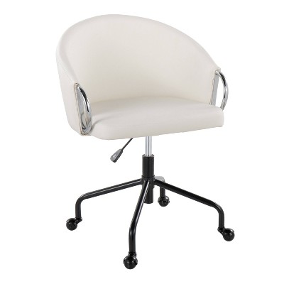 LumiSource Claire Task Chair Black Metal/Silver Metal/White PU